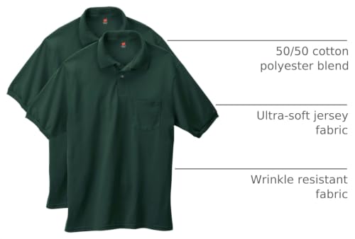 Hanes Men's Short-Sleeve Jersey Pocket Polo (Pack of 2), Deep Forest, Small - image 4