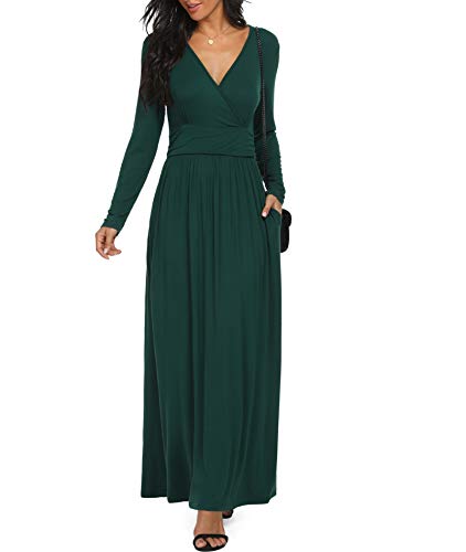 Image of LILBETTER Women Long Sleeve Deep V Neck Loose Plain Long Maxi Casual Dress