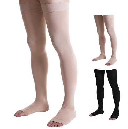 Image of Doc Miller Thigh High Open Toe Compression Stockings 30-40mmHg for Men and Women, Varicose Veins, Pregnancy Support