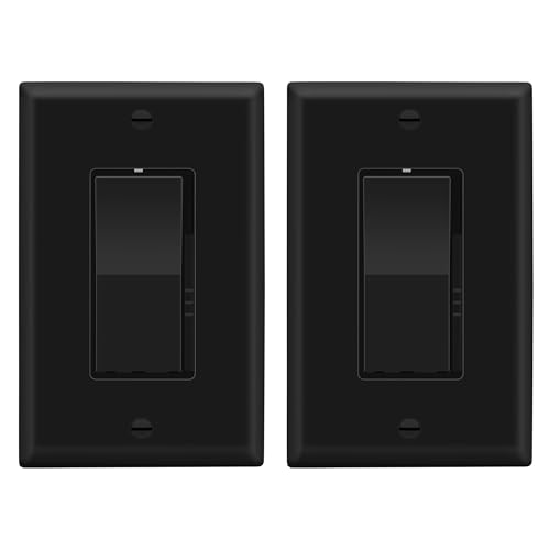 Image of LIDER Dimmer Paddle Switch for Dimmable 300W LED /CFL Lights, 1-Pole or 3-Way, 120 V, Modern Upgrade, Wall Plate Included, UL Listed, Thermoplastic, Matte Black, 2-Pack