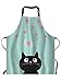 Moslion Tablier de cuisine avec motif chat noir, cœurs roses et chat mignon avec fond bleu, tablier réglable pour homme et femme, convient pour la cuisine, la serveuse, le chef