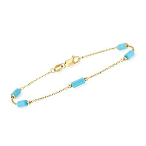 Ross-Simons Italian Simulated Turquoise Bead Station Bracelet in 18kt Yellow Gold