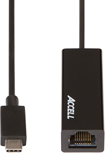 Accell USB-C to Ethernet Adapter - USB 3.1 Type-C to Gigabit Ethernet (RJ45) Adapter - Up to 1000 Mbps, Compatible with Windows/Mac OS/Chrome OS, Black (U187B-001B)