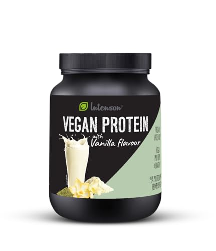 Intenson Sabor de proteína vegana en polvo: vainilla [600 g], proteína melancólica en polvo guisantes y cáñamo