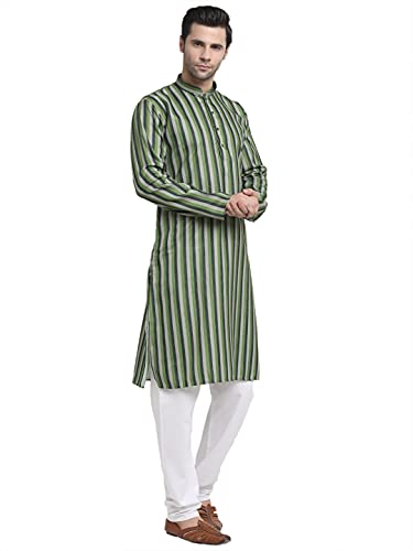 Image of KRAFT INDIA Men Cotton Dark Stripped Kurta ONLY