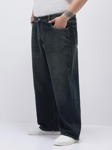 Image of Urbano Plus Men's Loose Baggy Fit Heavy Washed Jeans Non-Stretchable
