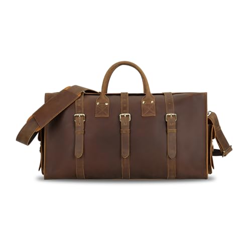 Crazy Horse Leather Travel Duffel Bag for Men and Women Carry On Bags Weekender Business Suitcase