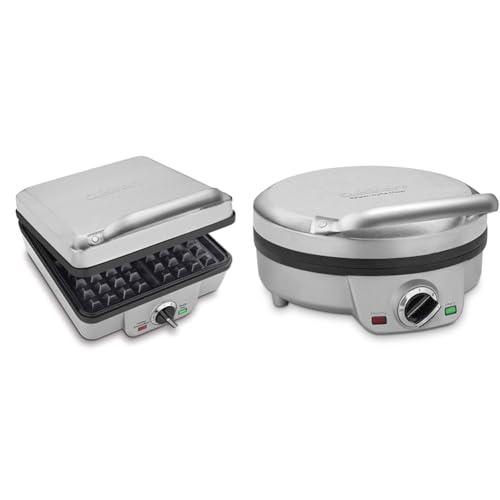 Cuisinart WAF-350C Belgian Waffle Maker with Pancake Plate, Silver & Waf-200c 4-slice Belgian Waffle Maker, Silver
