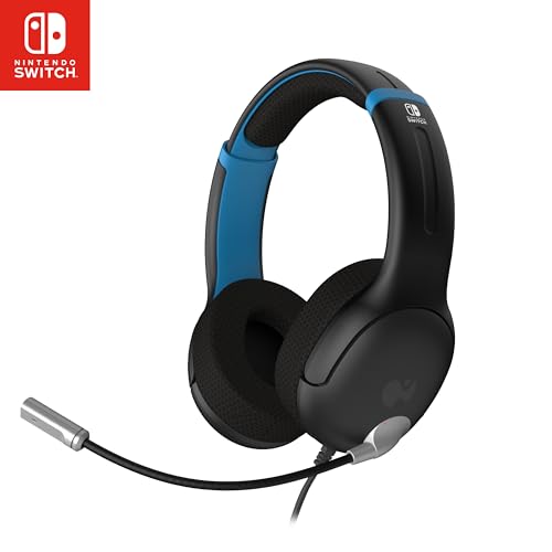 PDP Gaming AIRLITE Stereo Headset with Mic for Nintendo Switch/Lite/OLED - Wired Power Noise Cancelling Microphone, Lightweight, Soft Comfort On Ear Headphones (Moonlight Black/Blue)