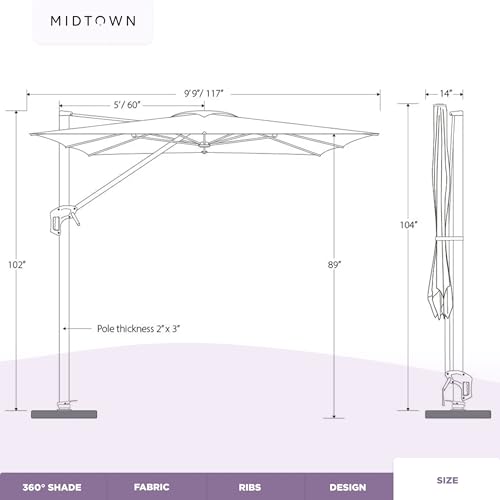 Image of Midtown Umbrellas Grande Square - 9 x 9 Ft Cantilever Umbrella