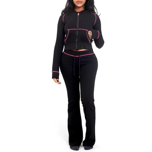 Amazon.com: Molilove Women's Two Piece Waffle Tracksuit Set Long