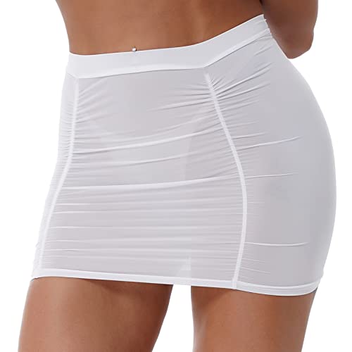 Vxuxlje Women's See Through Stretchy Shirring Miniskirt Ruched Bodycon Skinny Pencil Skirt2