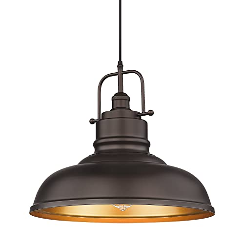 Image of zeyu 17.7 Inch Farmhouse Pendant Light for Kitchen Island, Large Ceiling Hanging Light with Metal Dome Shade, Oil Rubbed Bronze Finish, 016-1M ORB