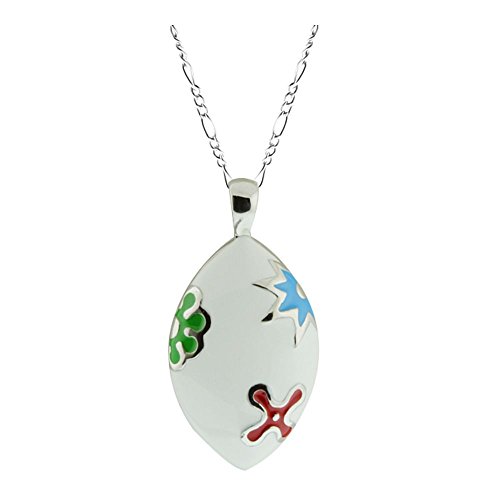 Gem Stone King 2inches Large Stainless Steel White Emamel with Flowers Pendant with 18inches Chain