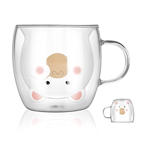 Xzeemo 250ML Tazza Vetro a Doppia Parete, Carina Tazza di Caffè,Tazza da Tè, Orso Tazza di Vetro, Tazza di caffè Resistente al Calore, Simpatico Orso di Ttazze, Doppia Parete Tazza