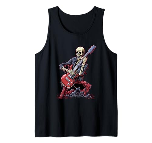 Esqueleto tocando guitarra, bandas camisas banda camiseta para hombre Camiseta sin Mangas