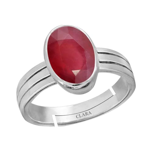 Clara Ruby Manik 4.8cts or 5.25ratti Stone Silver Adjustable Ring...