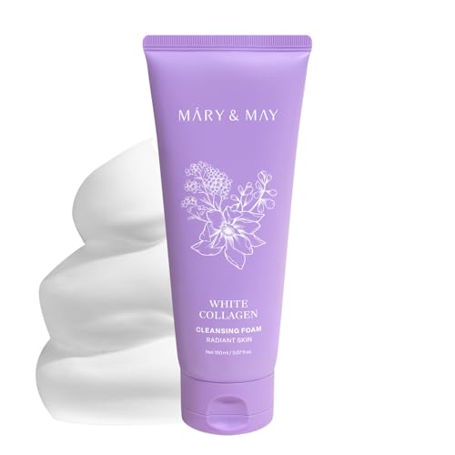 Mary&May White Collagen Cleansing Foam | Collagen & Niacinamide | Firming Cleanser for Smooth, Radiant Skin | Double Cleanse | Gentle for Sensitive Skin | Korean Skincare (150ml / 5.07 fl oz)