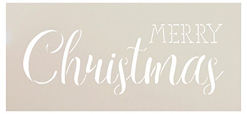 Merry Christmas Stencil By Studior12 | Trendy Rustic Script Word Art | Reusable Mylar Template | Painting, Chalk, Mixed Media | Use For Crafting, Diy Home Decor | Select Size (13" X 6") #TOP8