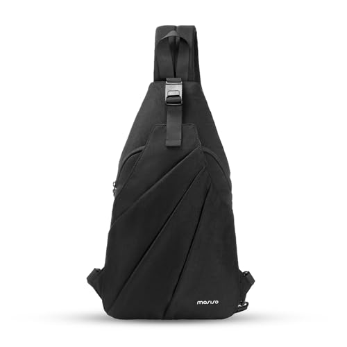 MOSISO Slim Crossbody Sling Backpack for Women Men, Lightweight Small Over Shoulder Cross Body Chest Backpack Unique Pleated Hiking Daypack for Travel Hiking Casual Commuting, Black