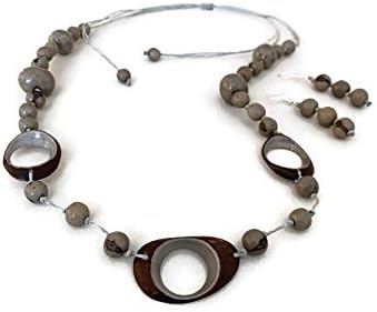 Gray Tagua Necklace and Earrings TAG670. Long Set. Statment Necklace, Organic Jewelry
