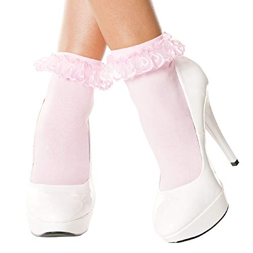 Music Legs Women's Lace Ruffle Opaque Anklet, Pink, one Size Queen