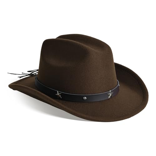Image of Willheoy Kids Cowboy Hat for Girls Boys Western Cowgirl Hat with Buckle Belt Unisex Wide Brim Fedora Hat Dress Up Costume