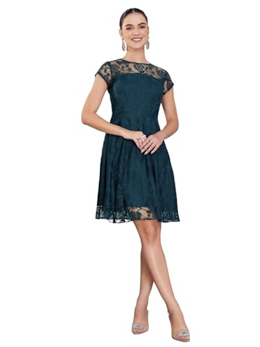 Image of Miss Chase Women's Round Neck Sleeveless Polyester Ruffled Knee- Length Dress