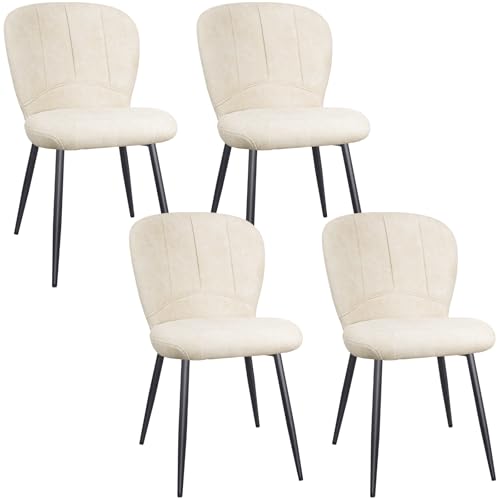 ANVOFONG Pack de 4 Sillas de Comedor, Sillas de Cocina, Silla Tapizada, Tela de Chenille con Patas de Metal Negro para Cocina, Comedor, Beige
