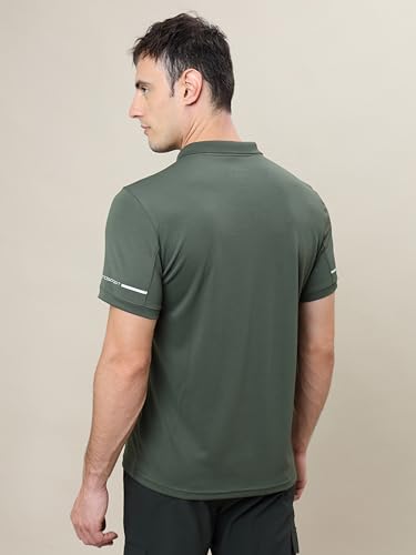 Image of TECHNOSPORT Men's Solid Slim Fit Polo Collar T-Shirt TECHNOCOOL+ Half Sleeve Button Polyester for Gym Running Workout UPF50+ Anti Odour