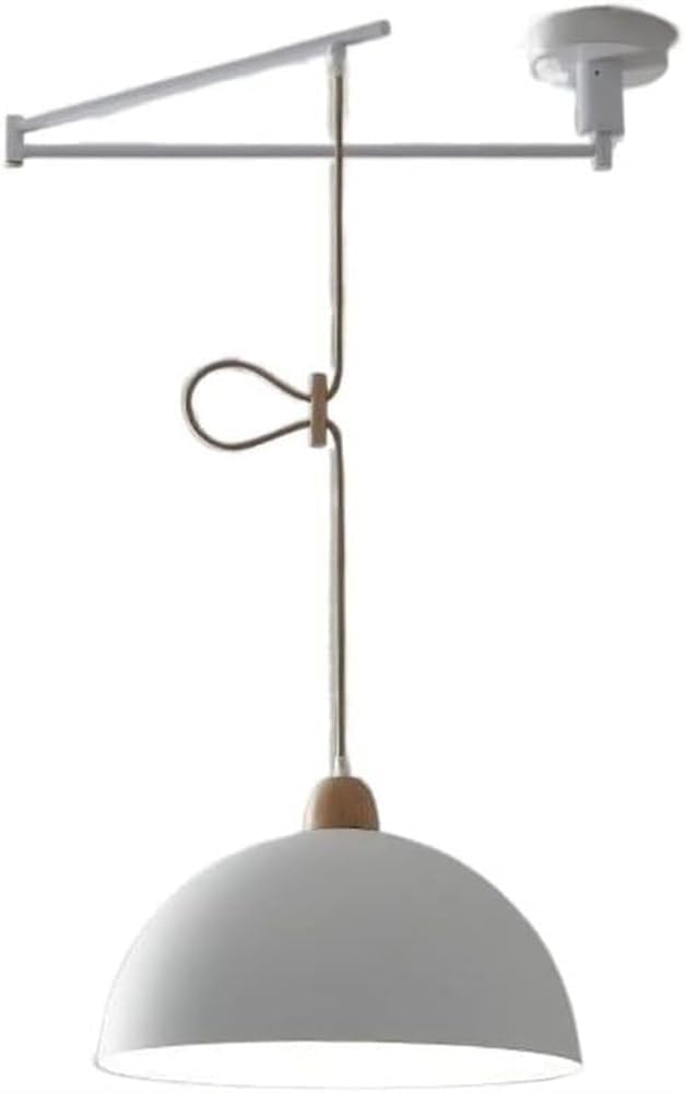 Lampadario a Sospensione da soffitto con Braccio orientabile, Cupola Lunga Regolabile, Stile Moderno di metà secolo, lampadario Industriale in Metallo Bianco e Nero per Tavolo da p