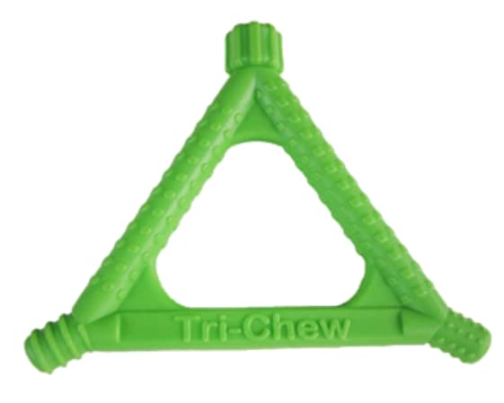Tri Chew - Child Oral Motor Tool, Chewy Tubes for Sensory Kids, Autism Chew Tools, Stimulates Gums, Tongue & Lips, Triangular Grip, Dishwasher Safe, Firm Green Teether