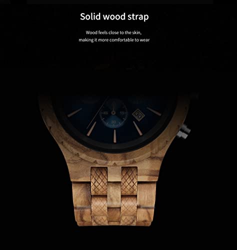 WASTIME Wooden Watch for Men Women, Stylish Chronograph Military Casual Calendar Wood Watches