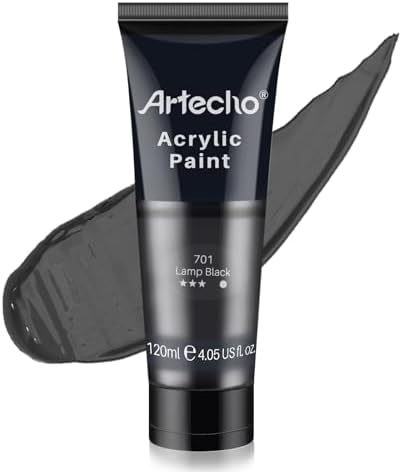 Artecho Black Acrylic Paint, Lamp Black Paint (120ml / 4.05oz) Tubes, Art Craft Paints for Canvas, Rock, Stone, Wood, Fabric, Art Supplies