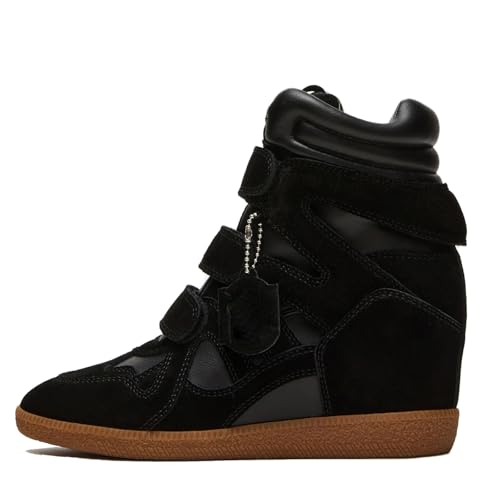 WFGJWR Hidden Wedge Sneakers for Women High Top Sneaker Suede High Heel Platform Tennis Triple Strappy Band Casual Vintage Fashion Dressy Comfy Campus Trendy Retro Sneaker