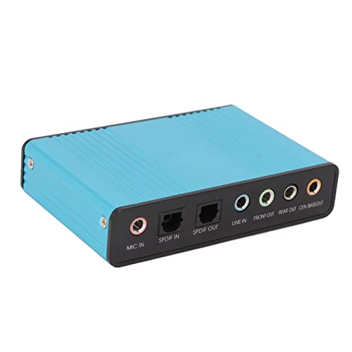 5.1 Channel USB Sound Card, Analog Play Recording External Sound Card for PC Laptop Computer with Multiple Interfaces, 48kHz Sampling Rate (Blue)