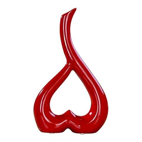 ZYLLZY Ceramic Art Heart- Shaped Vase,10Inch Modern Vase Floral Arrangement Ornament,Creative Ceramic Love Vase Statues for Home Living Room Valentines Day Decor,Red Cover
