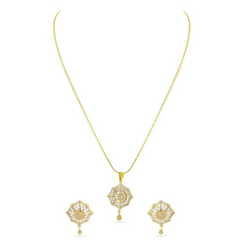 Image of Rubans Pendant Necklace Set American Diamond and Zirconia Gift Jewellery for Women & Girls