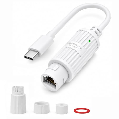 PoE to USB-C Power Converter (Power Only No Data) 5V 2.4A 12W Charging Adapter 48V PoE to USB-C Power Output IEEE 802.3af/at Compliant IP65 Waterproof for Outdoor Security Camera/Tablet/LED Light