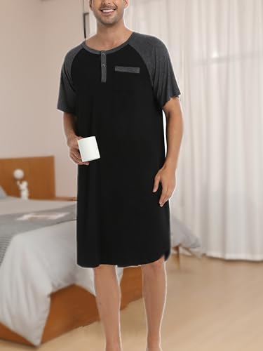 Enjoyoself Mens Cotton Short Sleeve Pyjama Tops Nightshirts Lightweight Sleepwear2