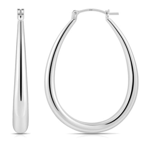 Gacimy Gold Chunky Hoop Earrings for Women, 14K Gold Plated Oval Hoop Earrings with 925 Sterling Silver Post