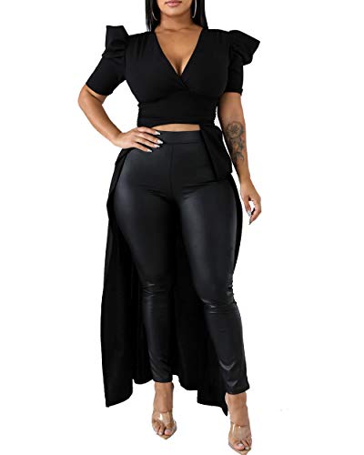 Womens Blouses and Tops Ruffle Long Sleeve Asymmetric High Low Club Shirt Dress 5-Black S