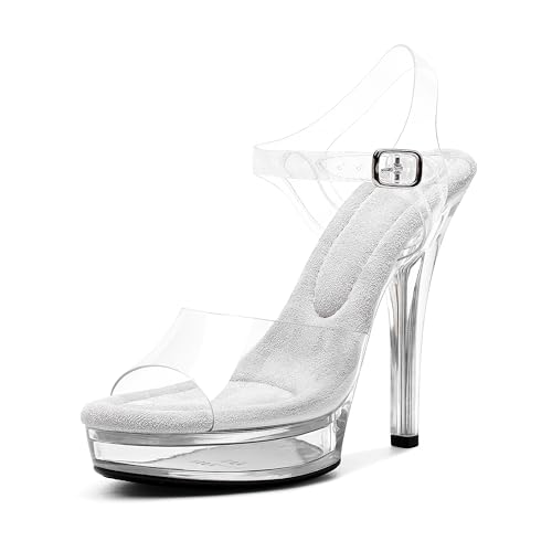 WUXIN H&P Womens Clear Platform Heels - Sexy Exotic Heels with Ankle Strap Comfortable Pole Dancing Shoes for Party Club and Model Competition Stilettos