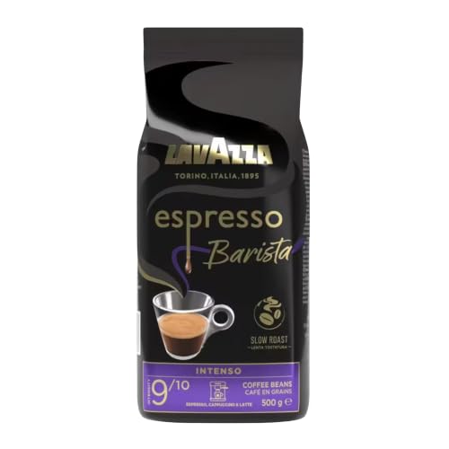 Lavazza, Espresso Barista Intenso, Café en Grano Natural Tostado, Ideal para Máquina de Café Espresso o Superautomática, con Notas Aromáticas de Cacao y Madera, Intensidad 9/10, Tueste Medio, 500 g