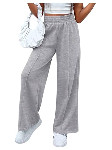 OYOANGLE Girl's Wide Leg Sweatpants Elastic High Waisted Sports Athletic Open Bottom Pants