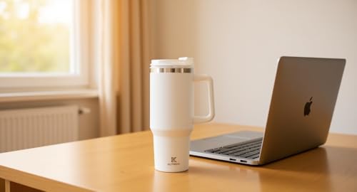 Image of 1200ml Stainless Steel Tumbler with Handle and Straw | Leak Proof Travel Mug | BPA Free Reusable Drinking Cup for Office, Travel, Gym & Car (White)