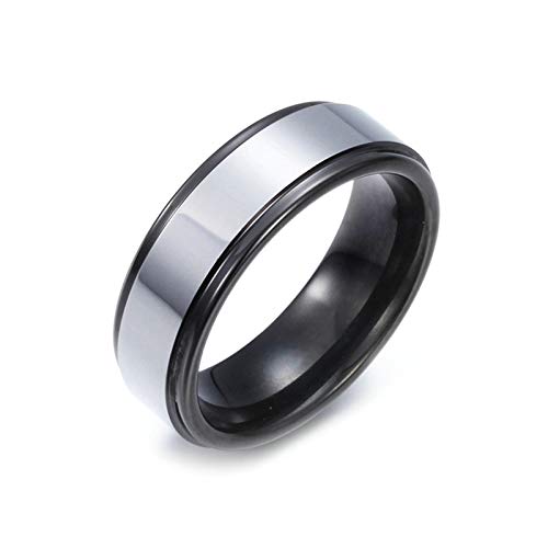 Bague tungstène homme KnSam anneau punk bicolore argent noir 7mm