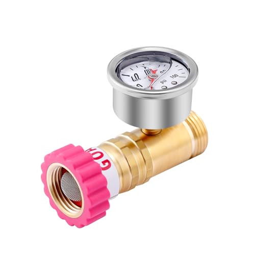 Image of Water Pressure Regulator, Lead-Free Brass Pressure Reducer, 40-50psi, 3 /4 inch Hose, with Gauge and Filter Screen, for Camper Travel Trailer RV Plumbing System