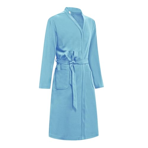 Hawyet Soft Touch Men's Waffle Weave Robe, Long Bathrobe with Belt & Pockets, Soft Spa/Home Lounge Sleepwear
