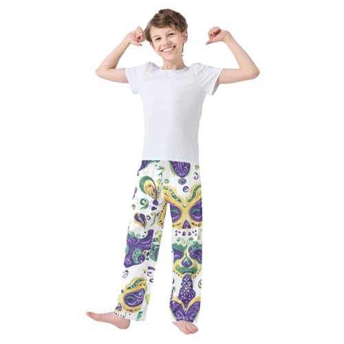 ZZXXB Mardi Gras Masquerade Pattern Boys Long Pants Soft Trousers Elastic Waist Kids Lounge Bottoms with Pockets S-XL3